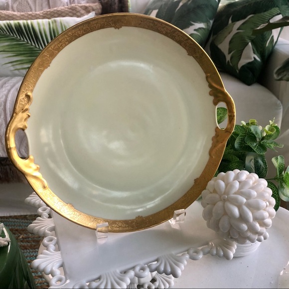 Gorgeous Deco Hand Painted 14kt Gold Trim Handle Serving/Display Plate - Picture 1 of 8